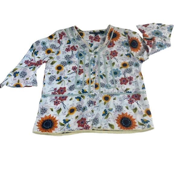Boho Floral Bell Sleeve Tunic Blouse Medium – Sunflower Print - Picture 2 of 7